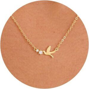 Gold Bird Pendant Necklace with Crystal for Women Minimalist Dainty Jewelry Gift